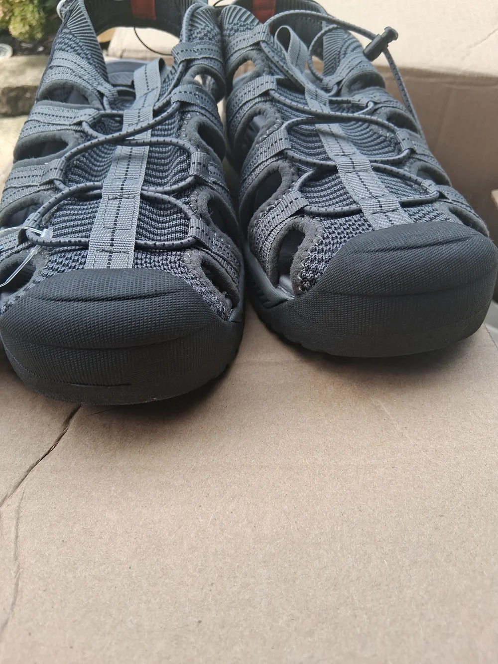 Eddie Bauer Men's Dark Gray Sandals with Orange Logo